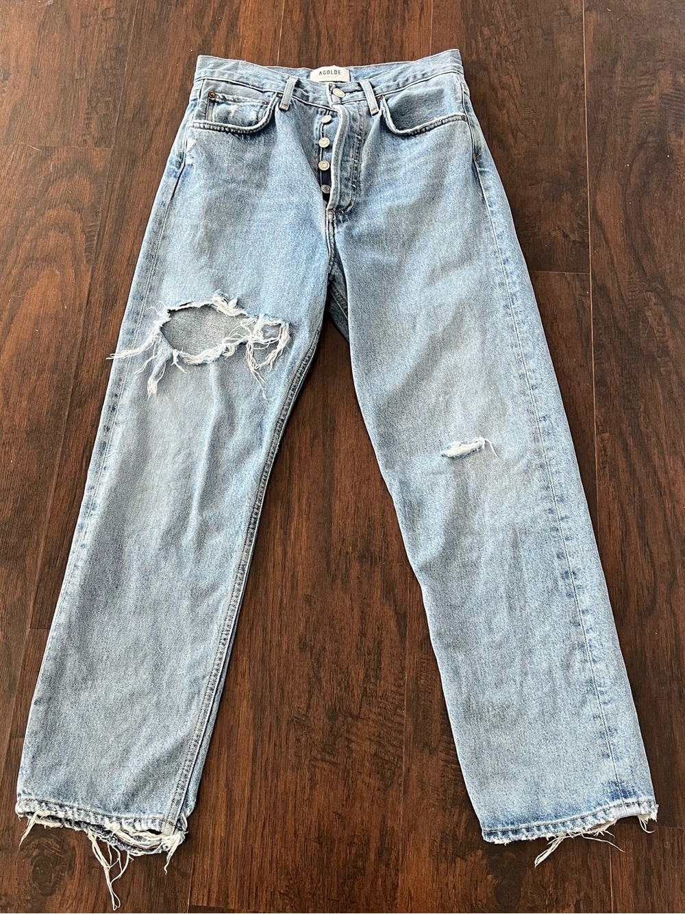 AGOLDE 90’s Crop High Rise Straight Leg Jeans Light Wash Distressed Size 24